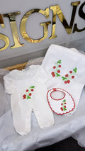 Summer time strawberry babygrow & bib & blanket