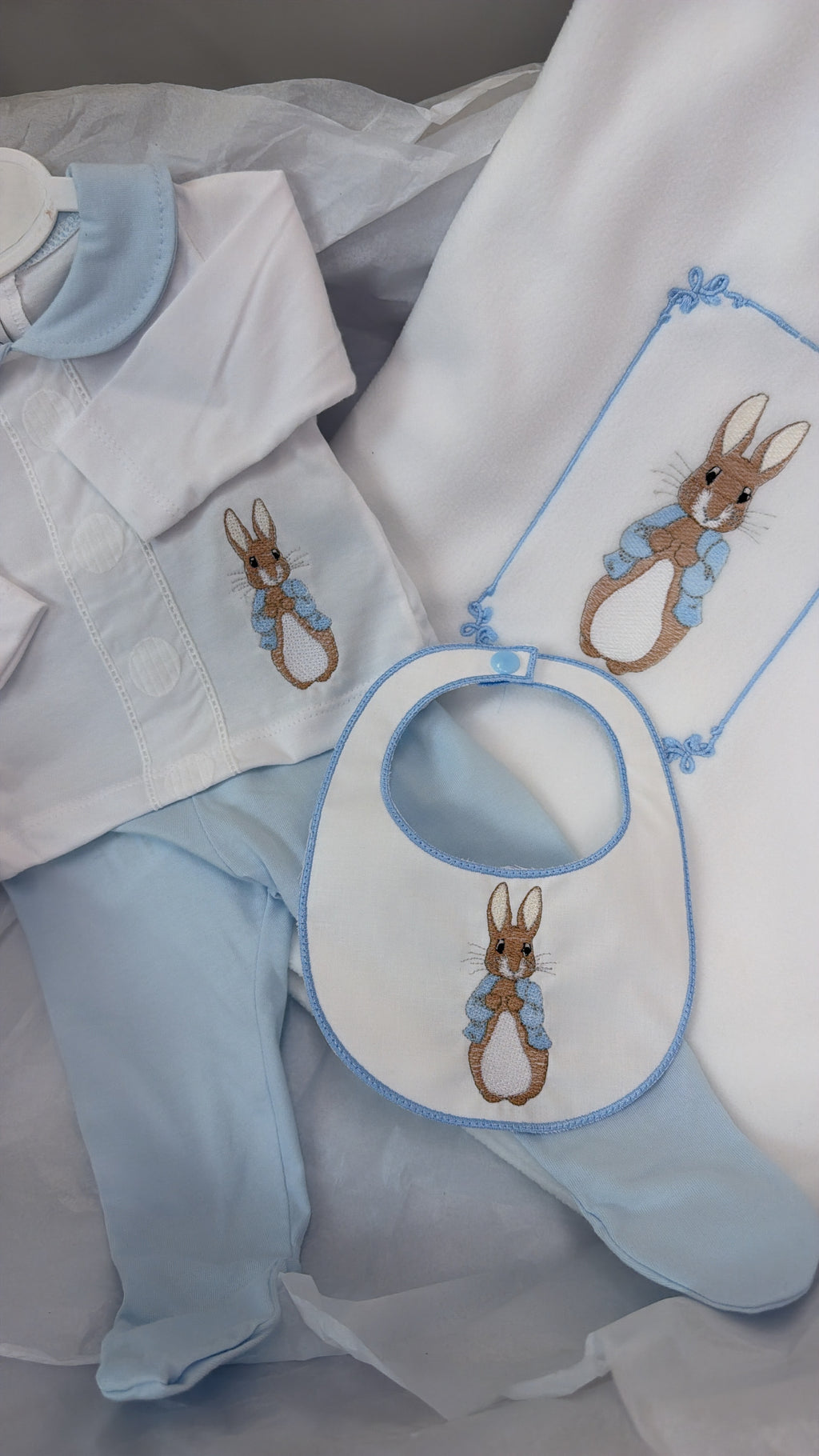 Peter rabbit outfit and bib (blanket sold separately)