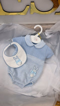 Baby blue Bunny knit romper and bib