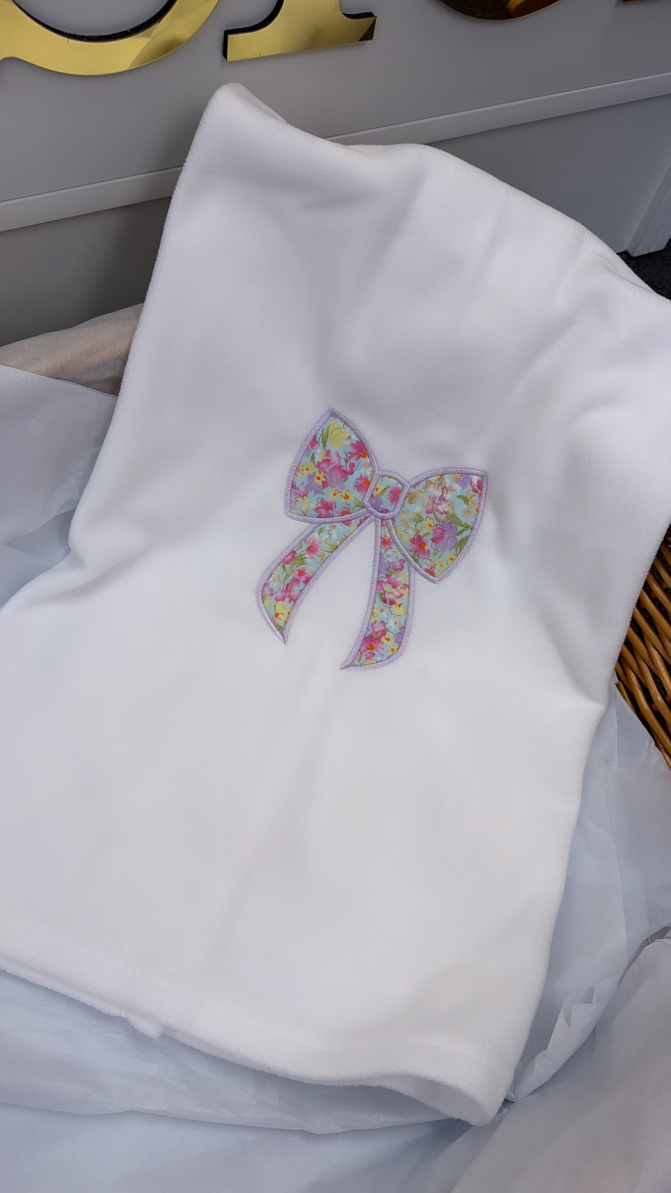 Lilac floral bow blanket