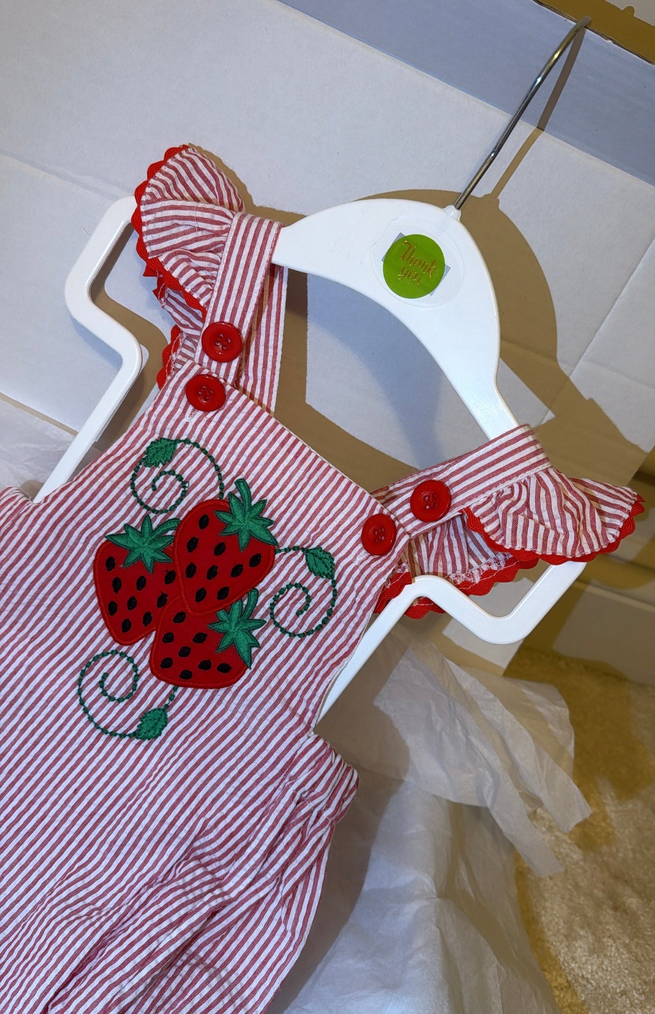 Striped strawberry romper