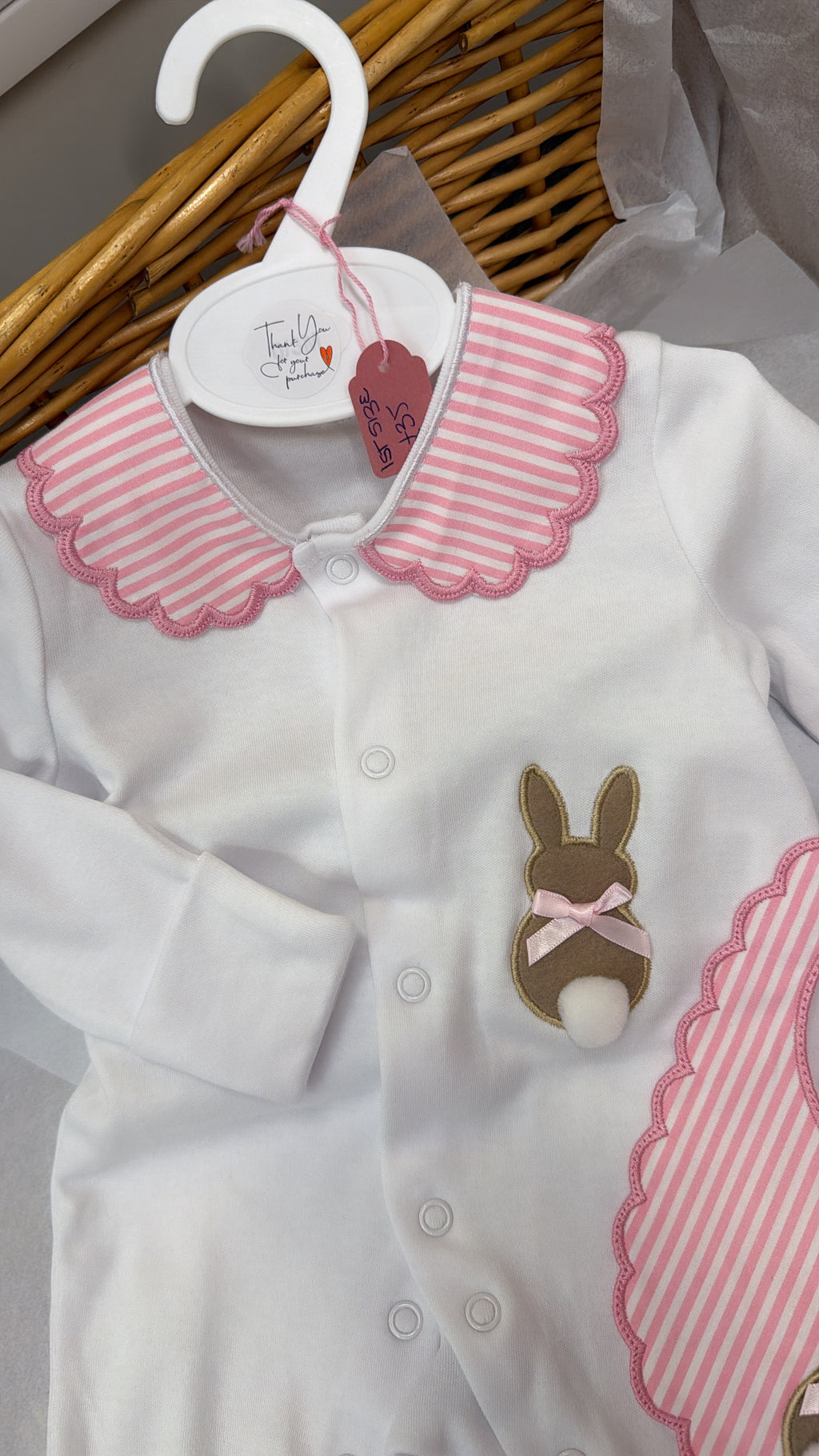 Baby girl bunny stripe set babygrow & bib