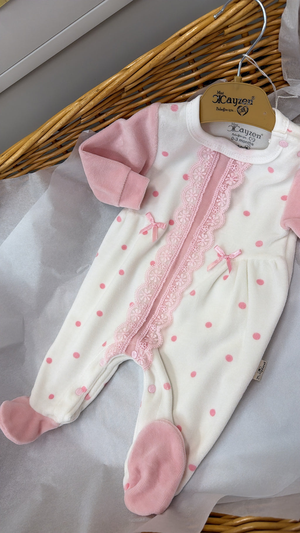 Velour polka dot babygrow