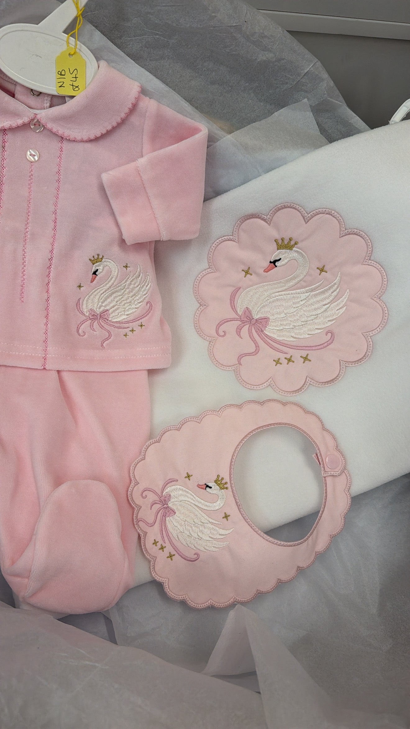 Swan outfit and bib (blanket sold separately)