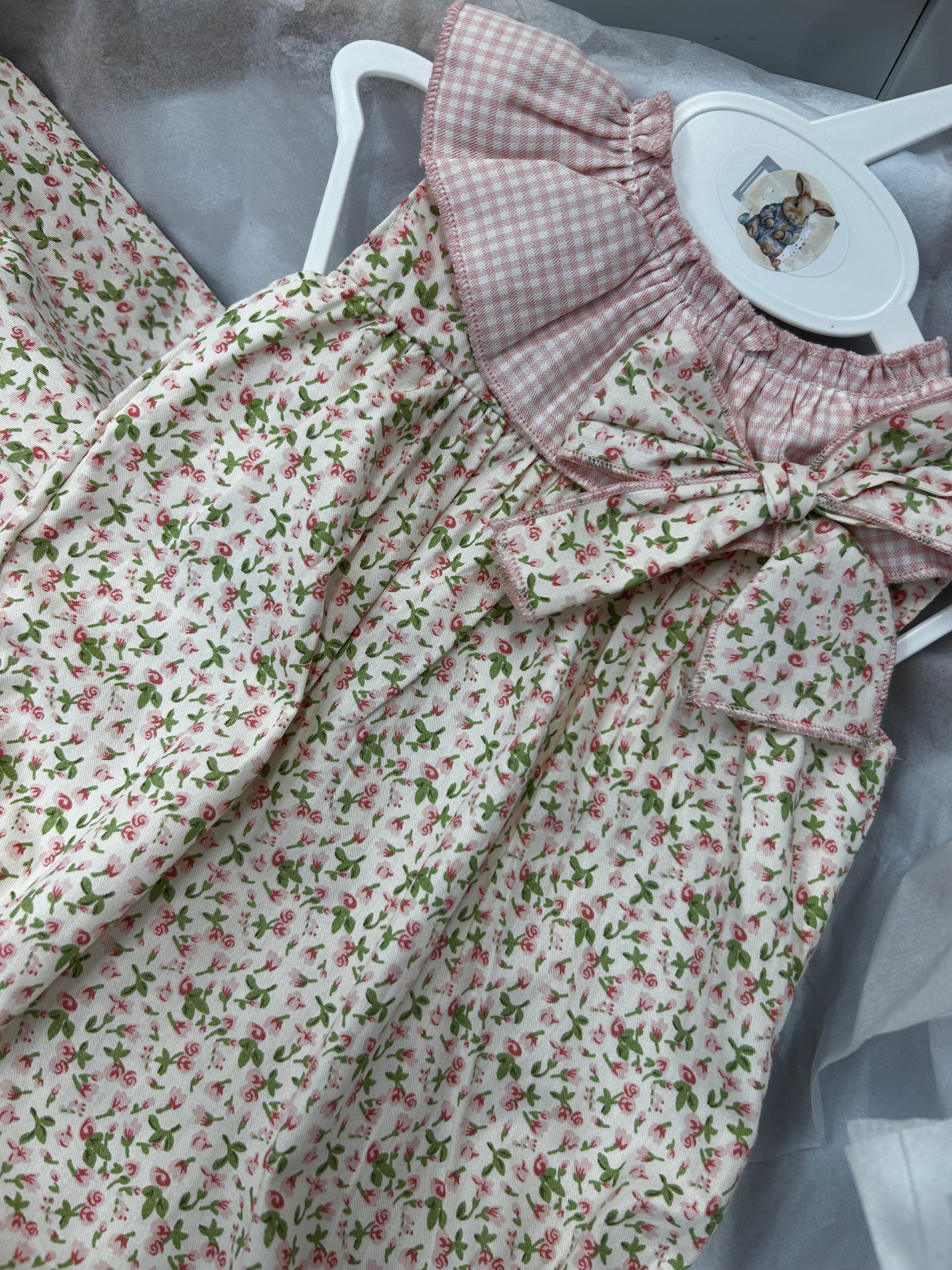 Floral romper with check collar