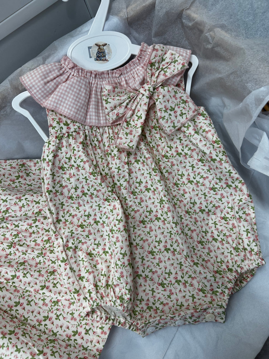 Floral romper with check collar