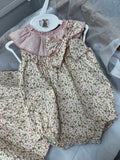 Floral romper with check collar