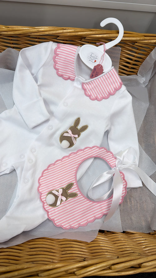 Baby girl bunny stripe set babygrow & bib