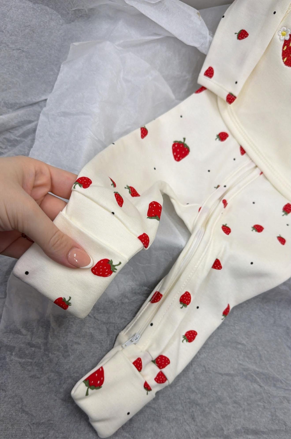 Cream Strawberry Babygrow