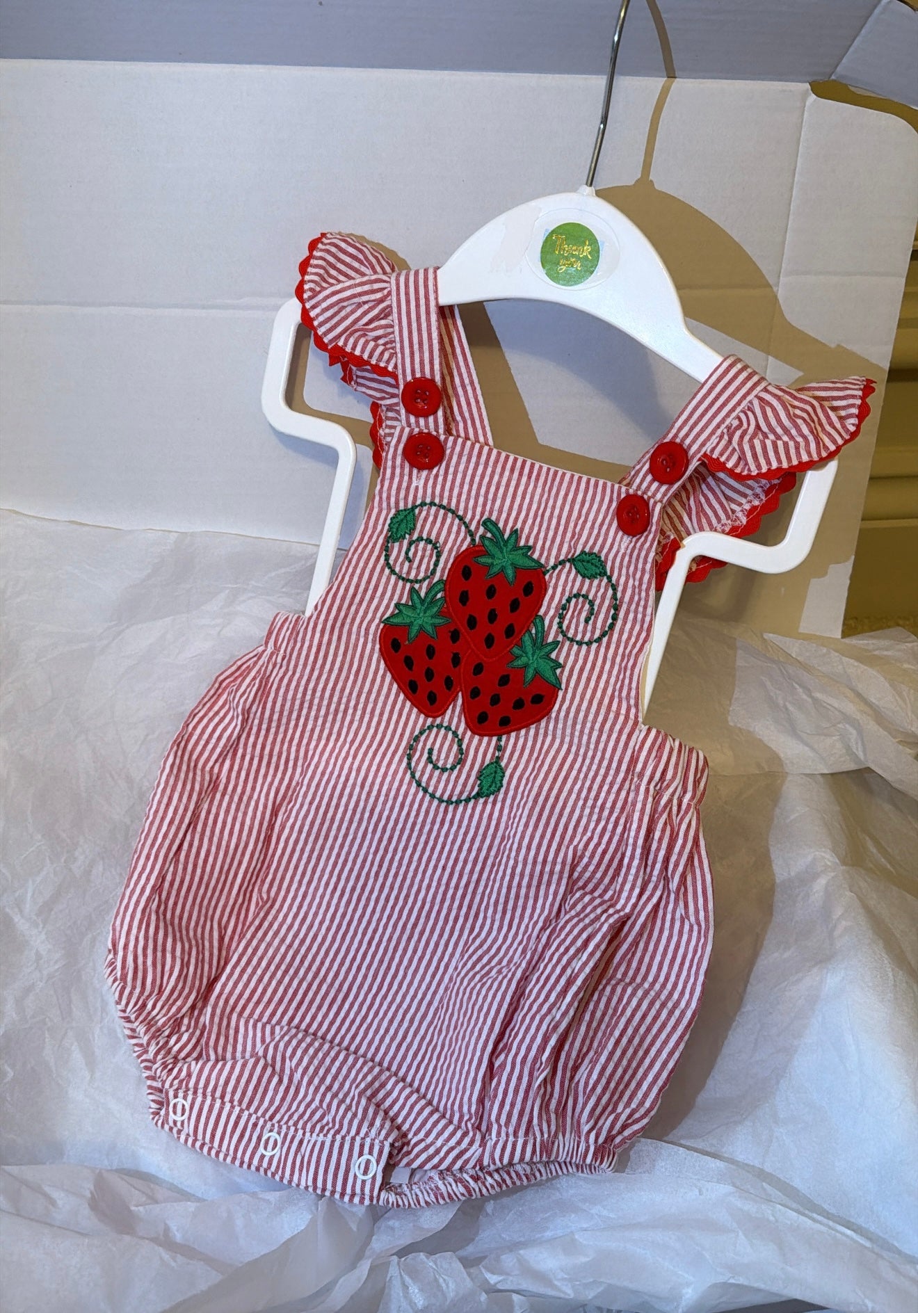 Striped strawberry romper