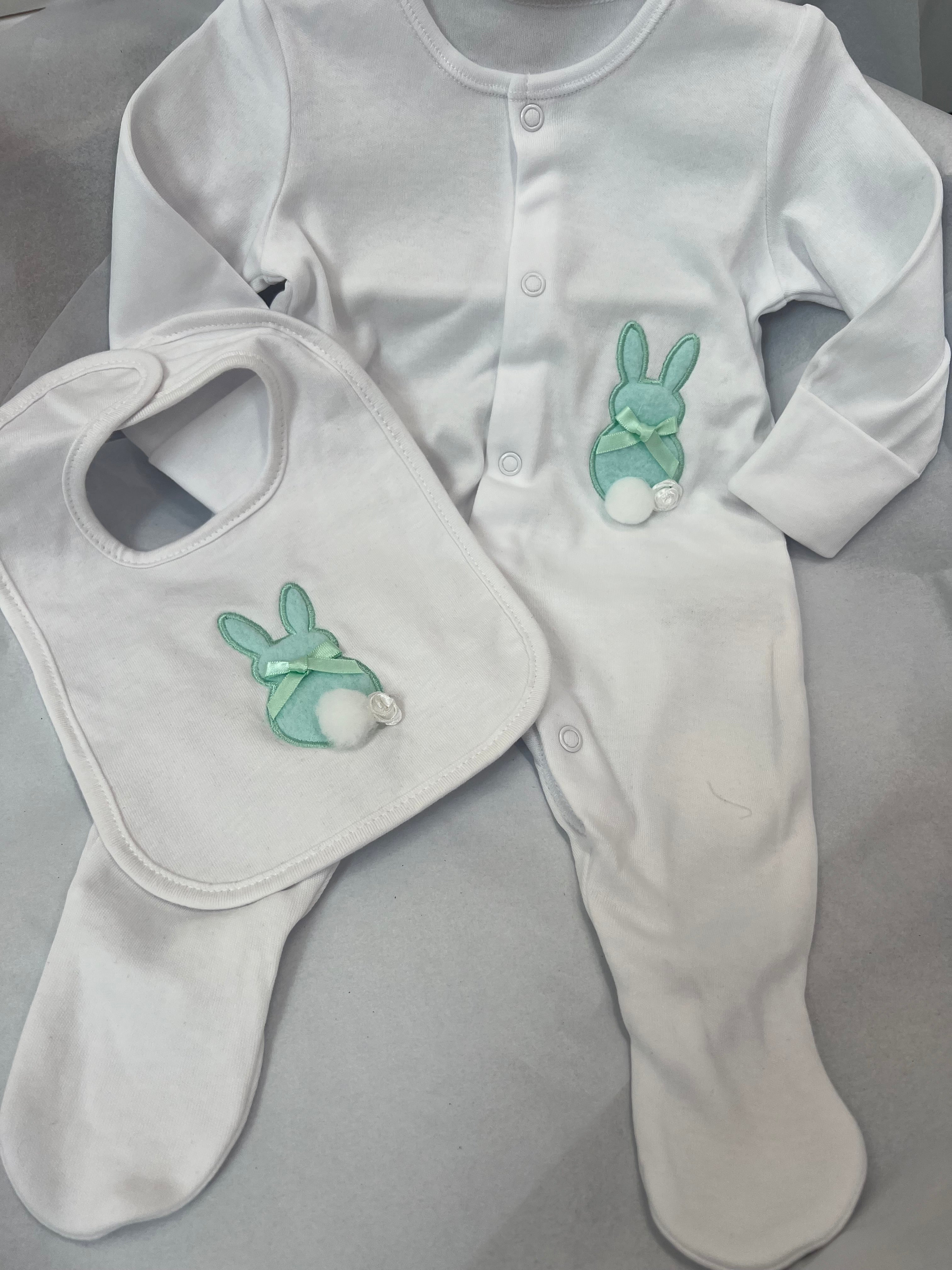 Girls mint bunny babygrow