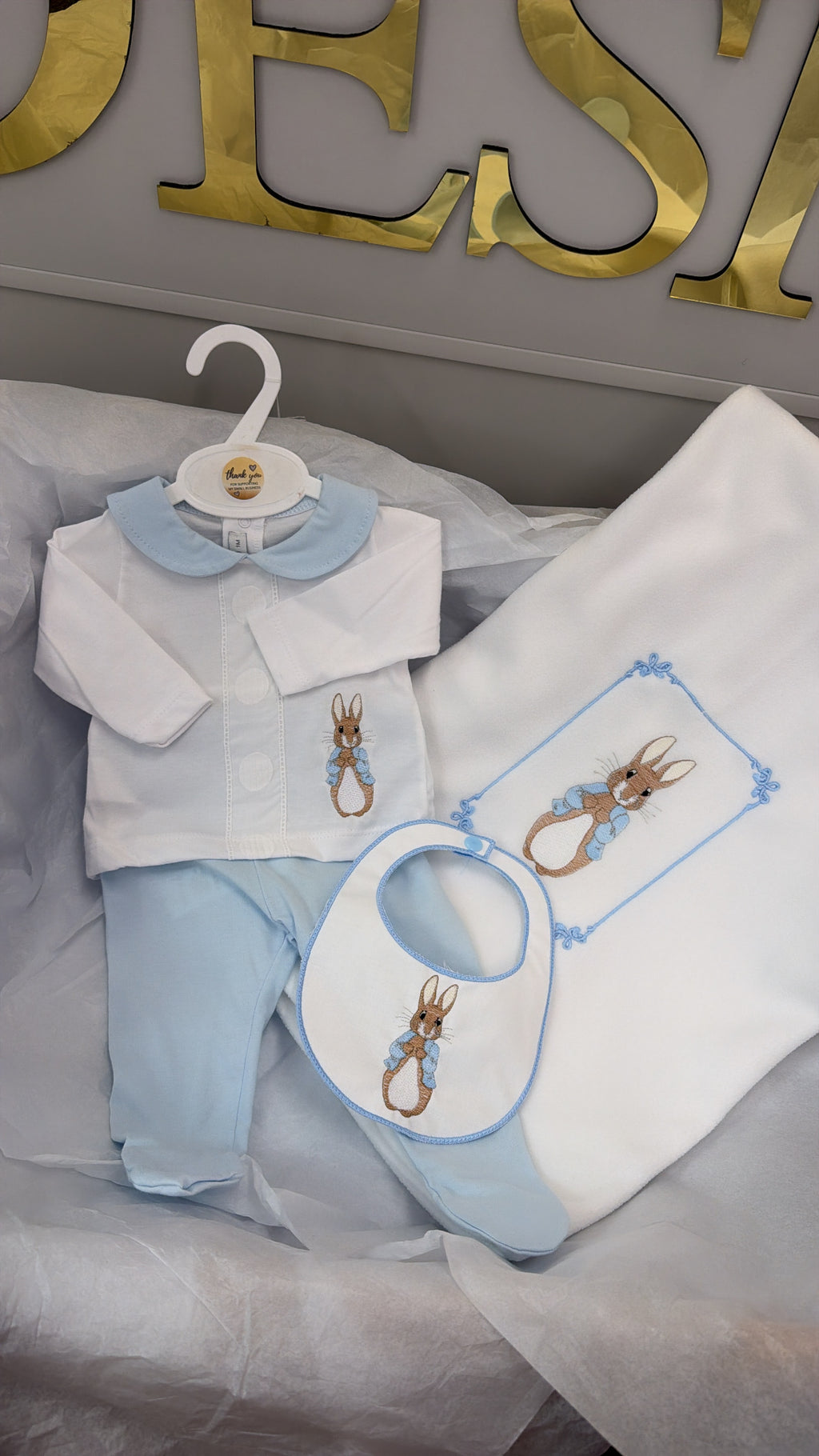 Peter rabbit outfit and bib (blanket sold separately)