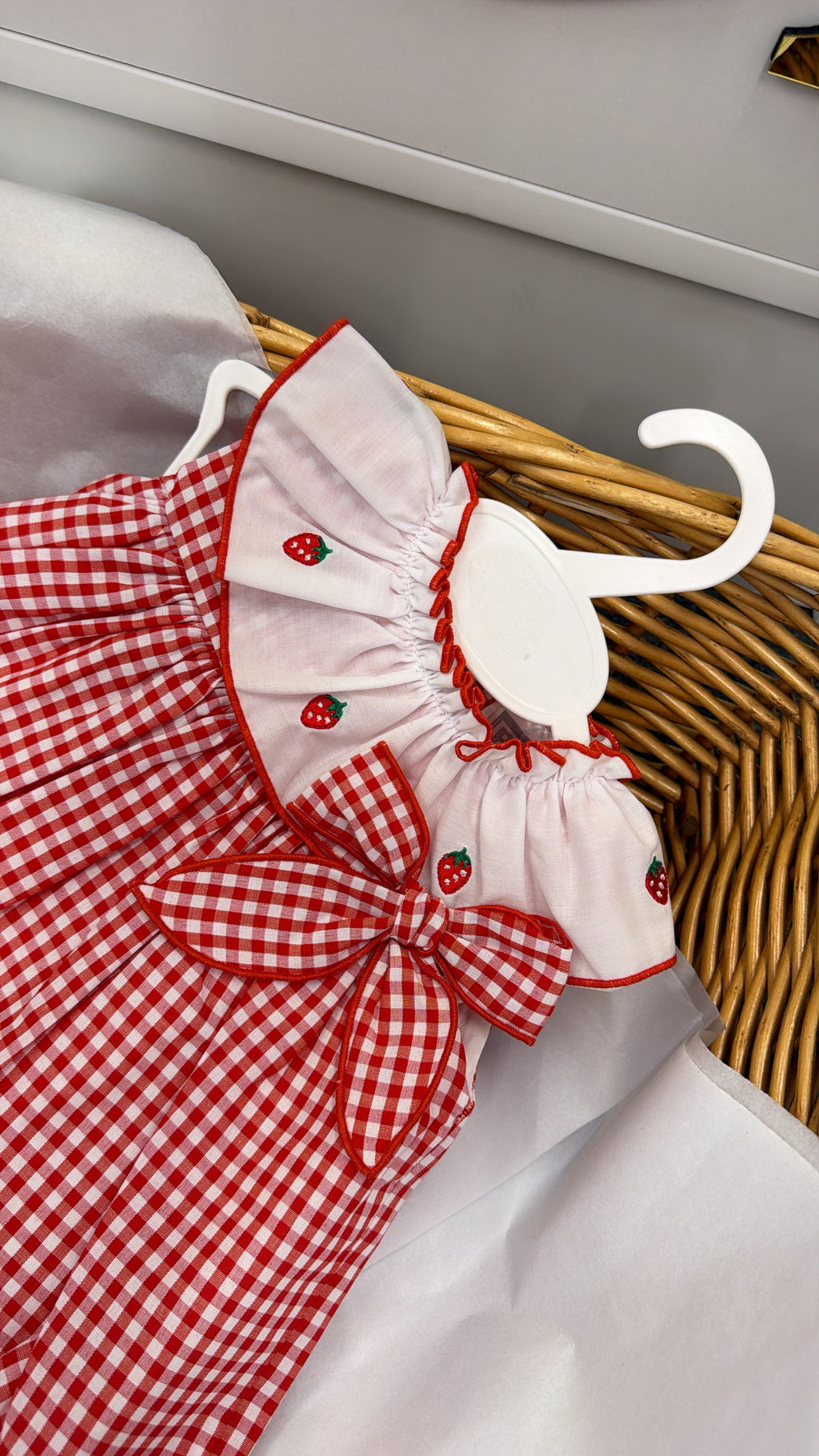 Gingham strawberry dress & pants set