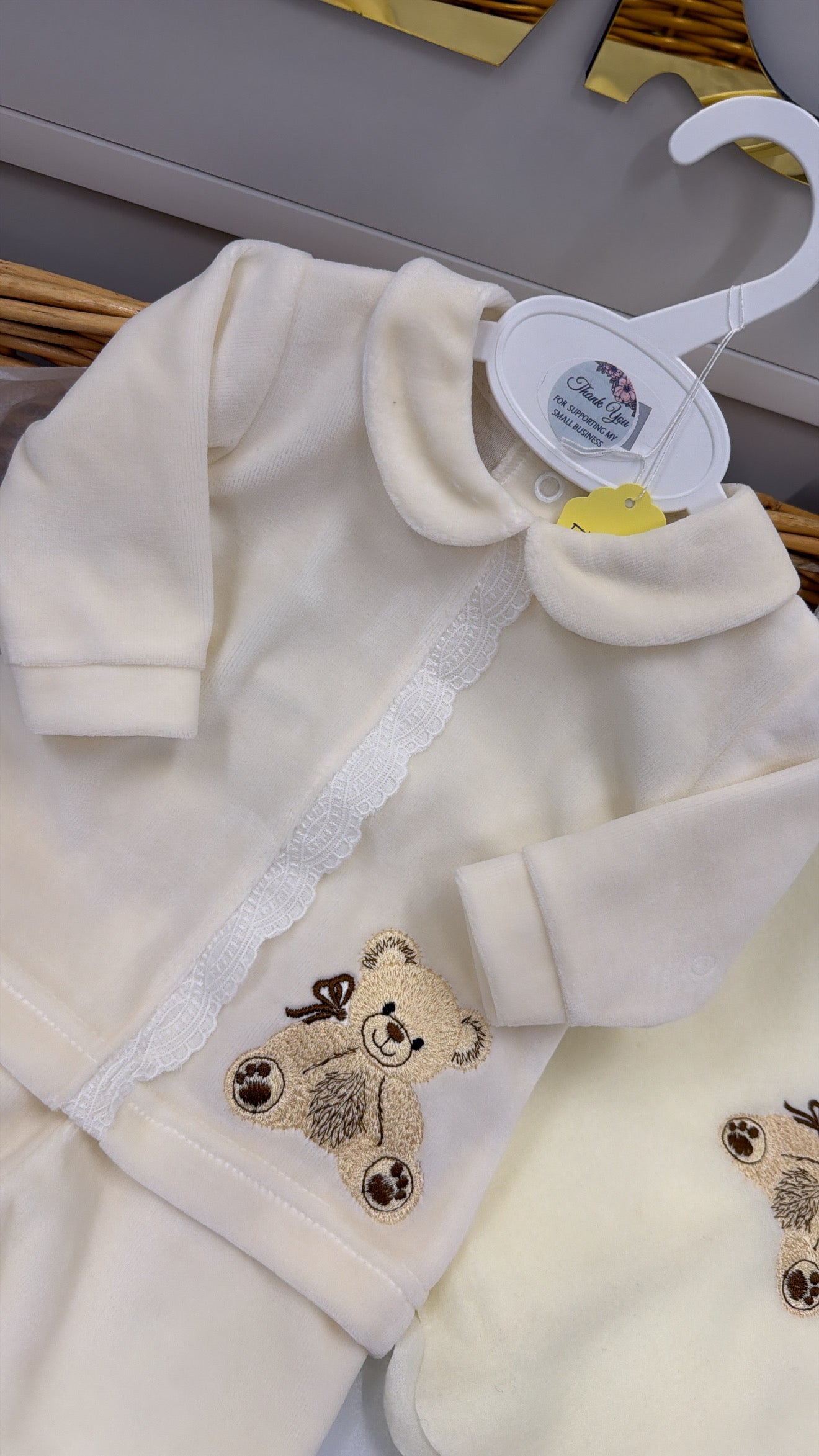 Cream velour two piece with bear (blanket sold separately)