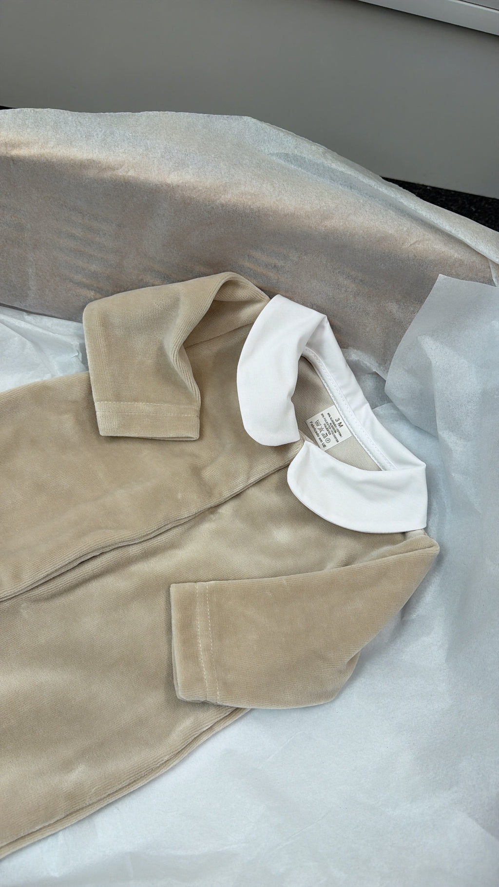 Camel velour babygrow