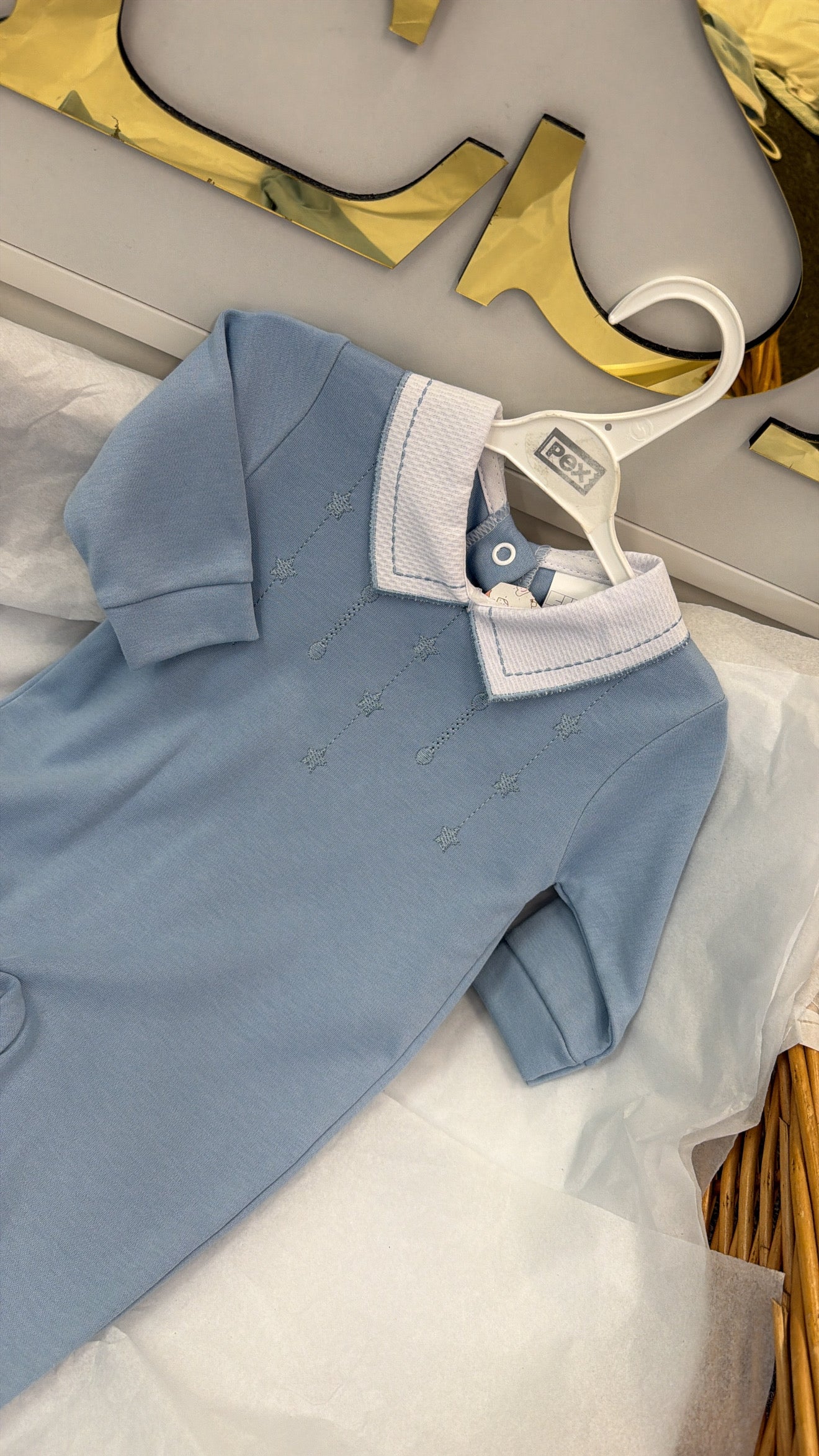 Dusky blue star babygrow
