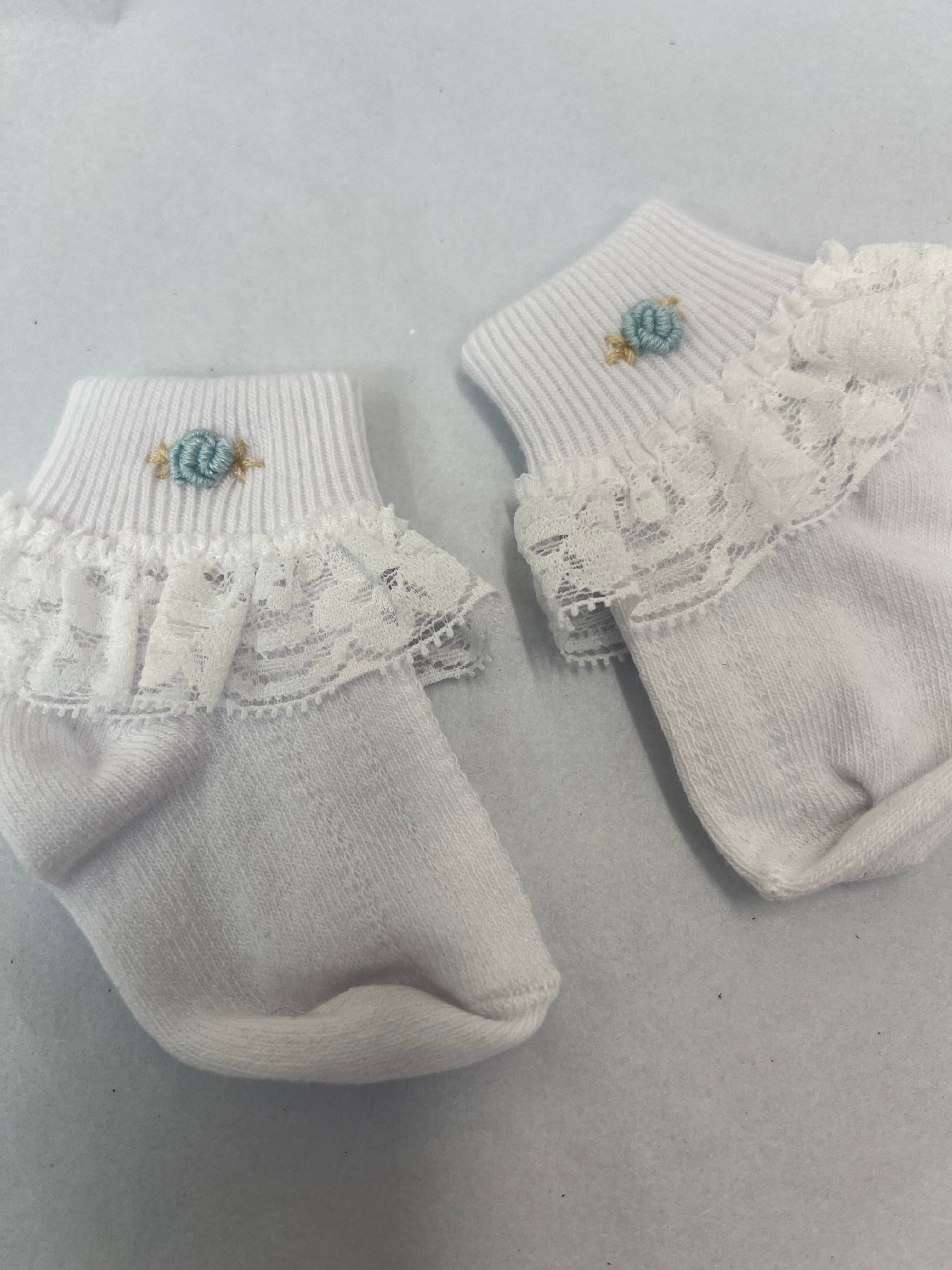 Girls socks with blue rose
