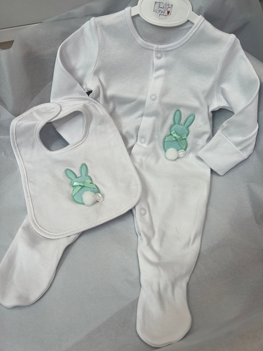 Girls mint bunny babygrow