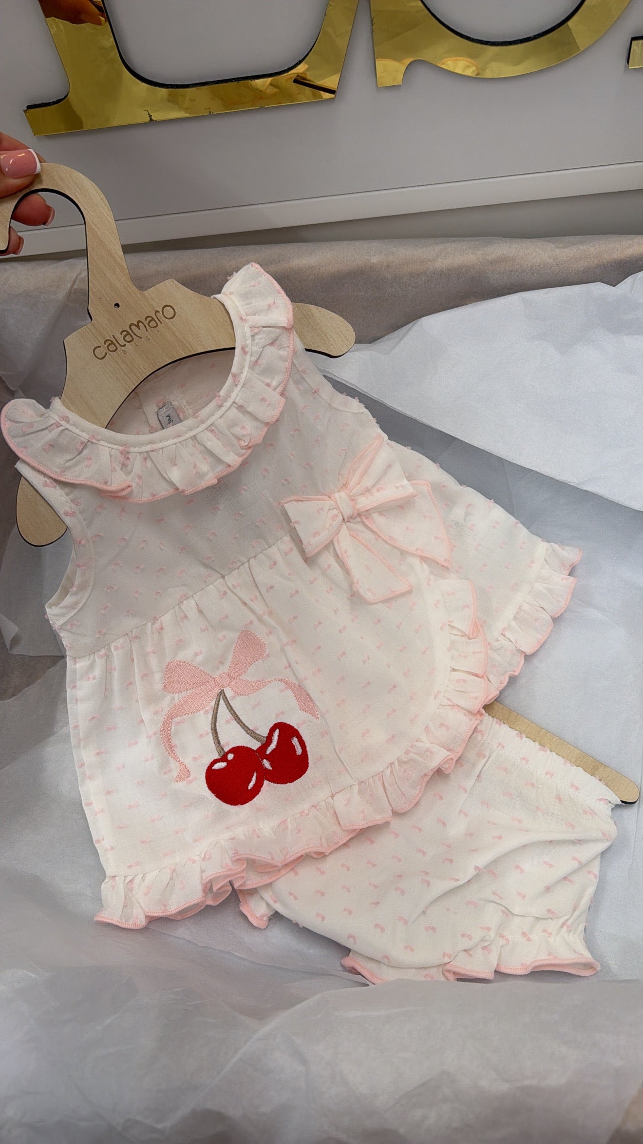 Cherry swing top, pants and hat