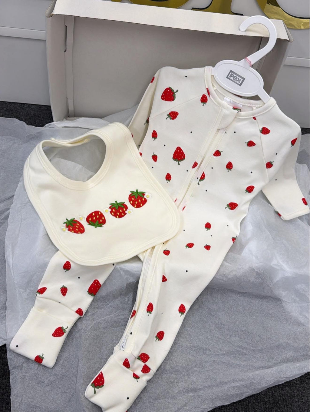 Cream Strawberry Babygrow
