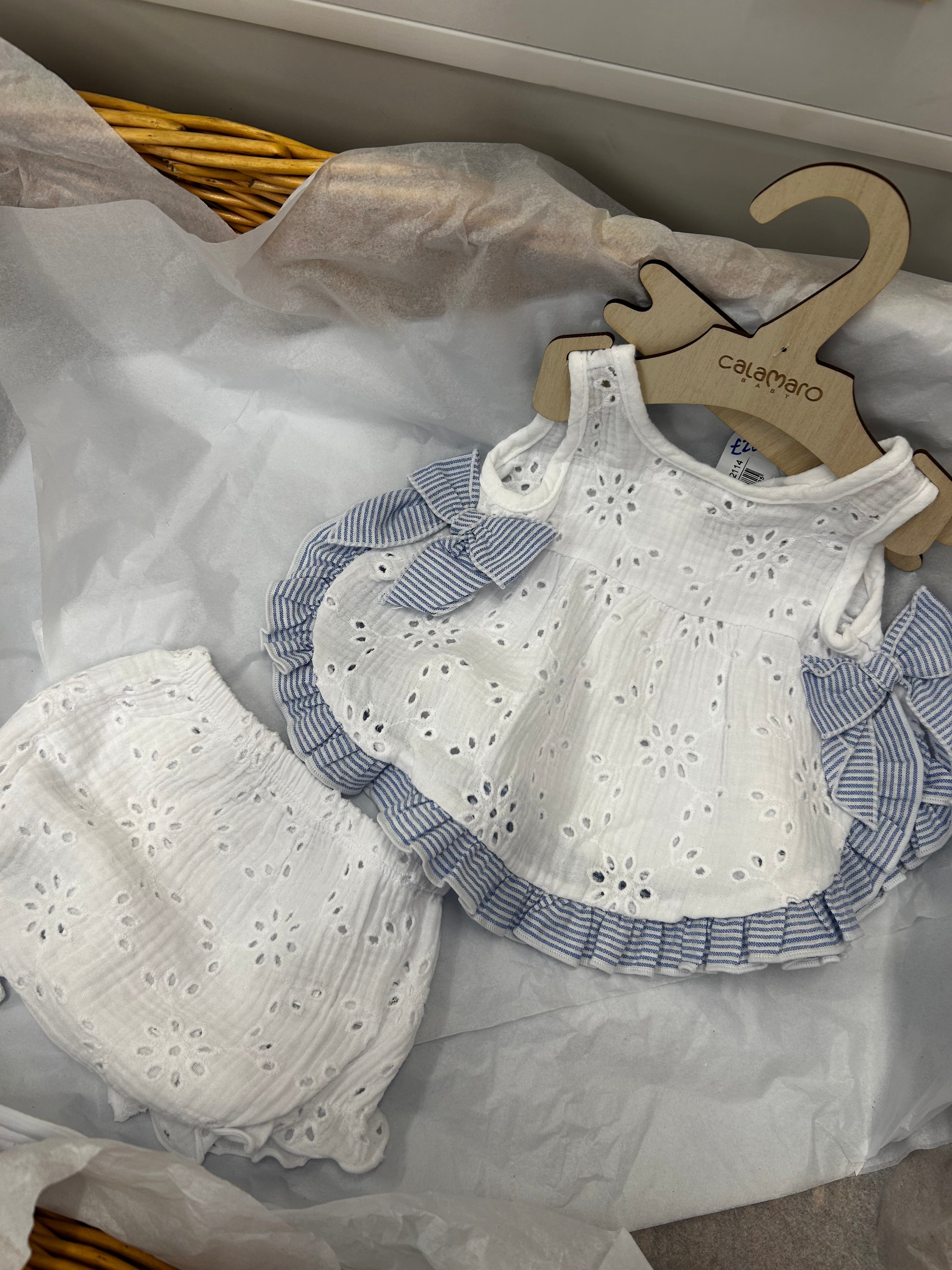 Blue & white bow pant set