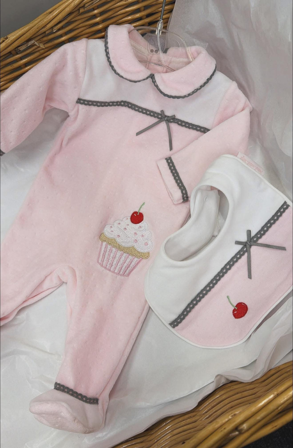 Velour cupcake babygrow&Bib