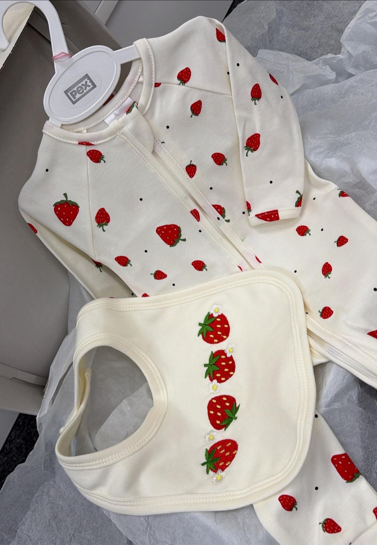 Cream Strawberry Babygrow