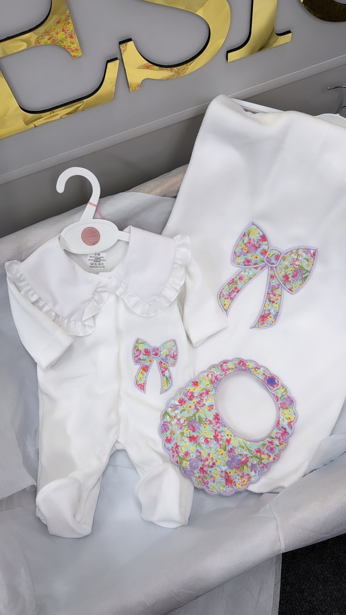 Lilac floral bow babygrow&bib (blanket sold separately)