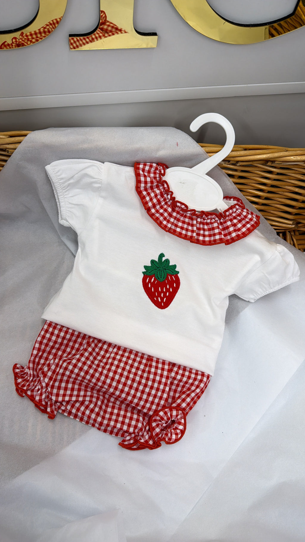 Strawberry gingham pant set