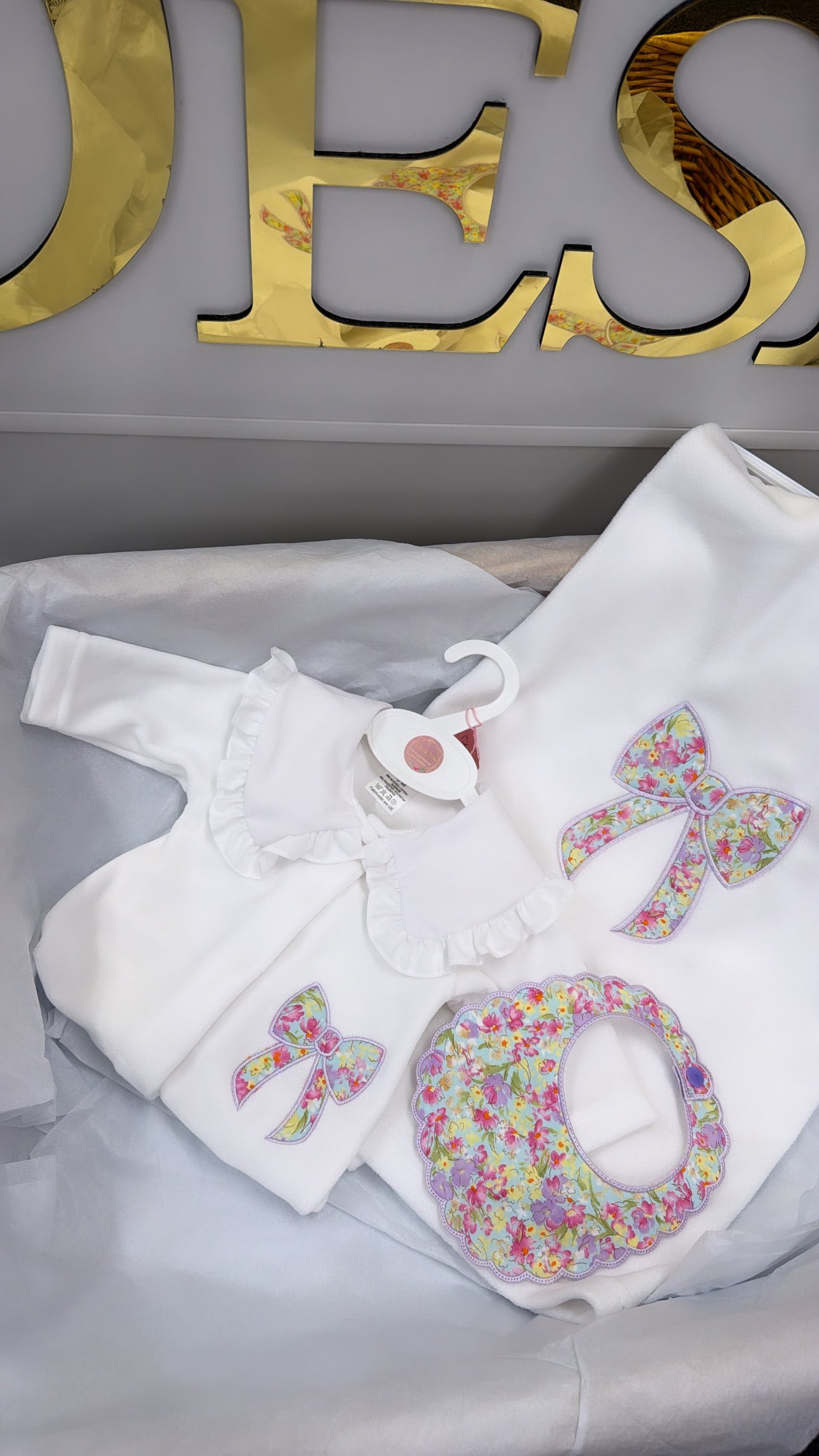 Lilac floral bow babygrow&bib (blanket sold separately)