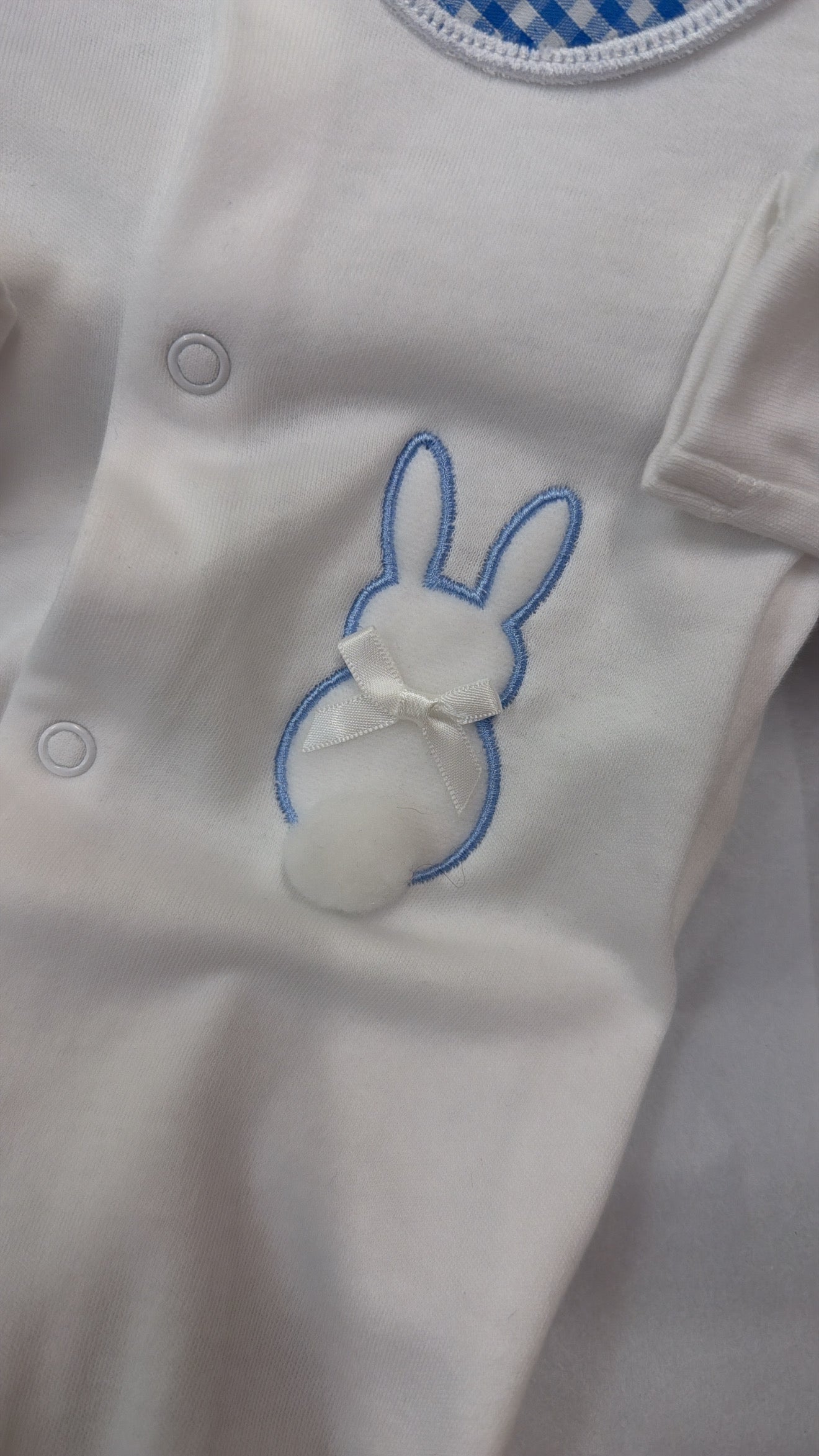 Blue check bunny babygrow & bib set