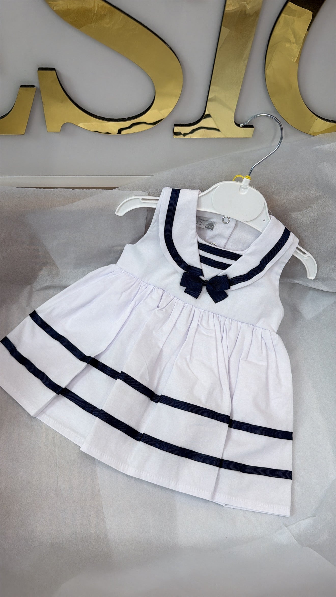 White & Navy girls sailor dress