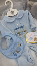 Newborn Little cowboy set with arrival tag (bib,babygrow&tag)