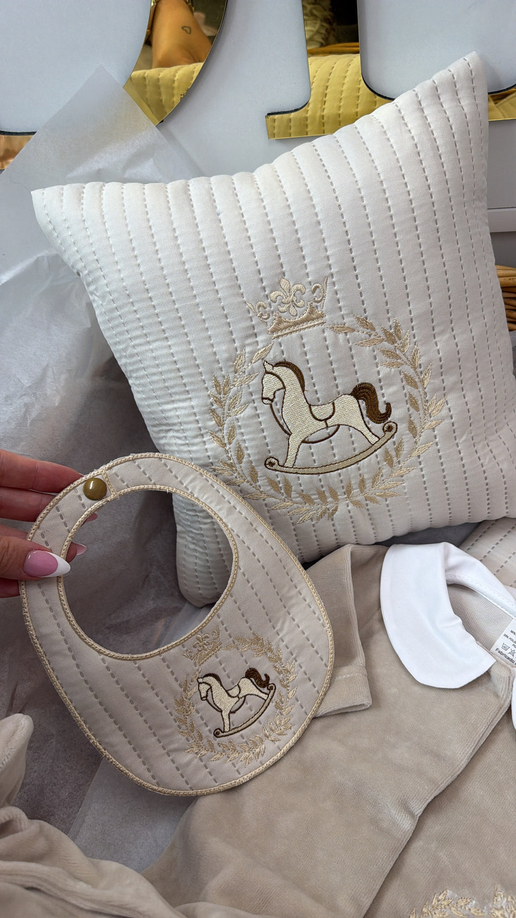 Beige rocking horse mini cushion