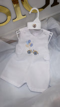 White playsuit with beige car and balloons