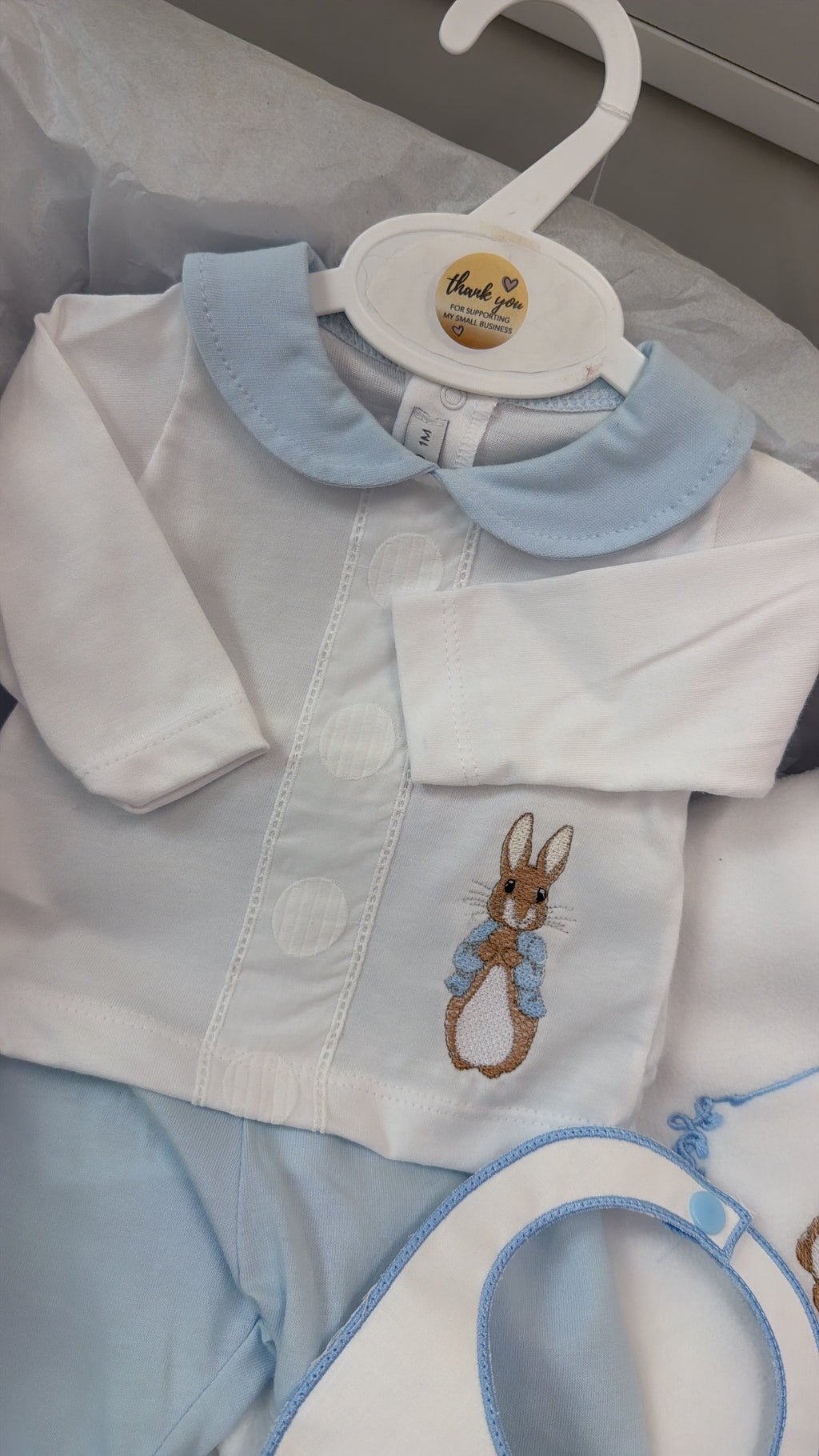 Peter rabbit outfit and bib (blanket sold separately)