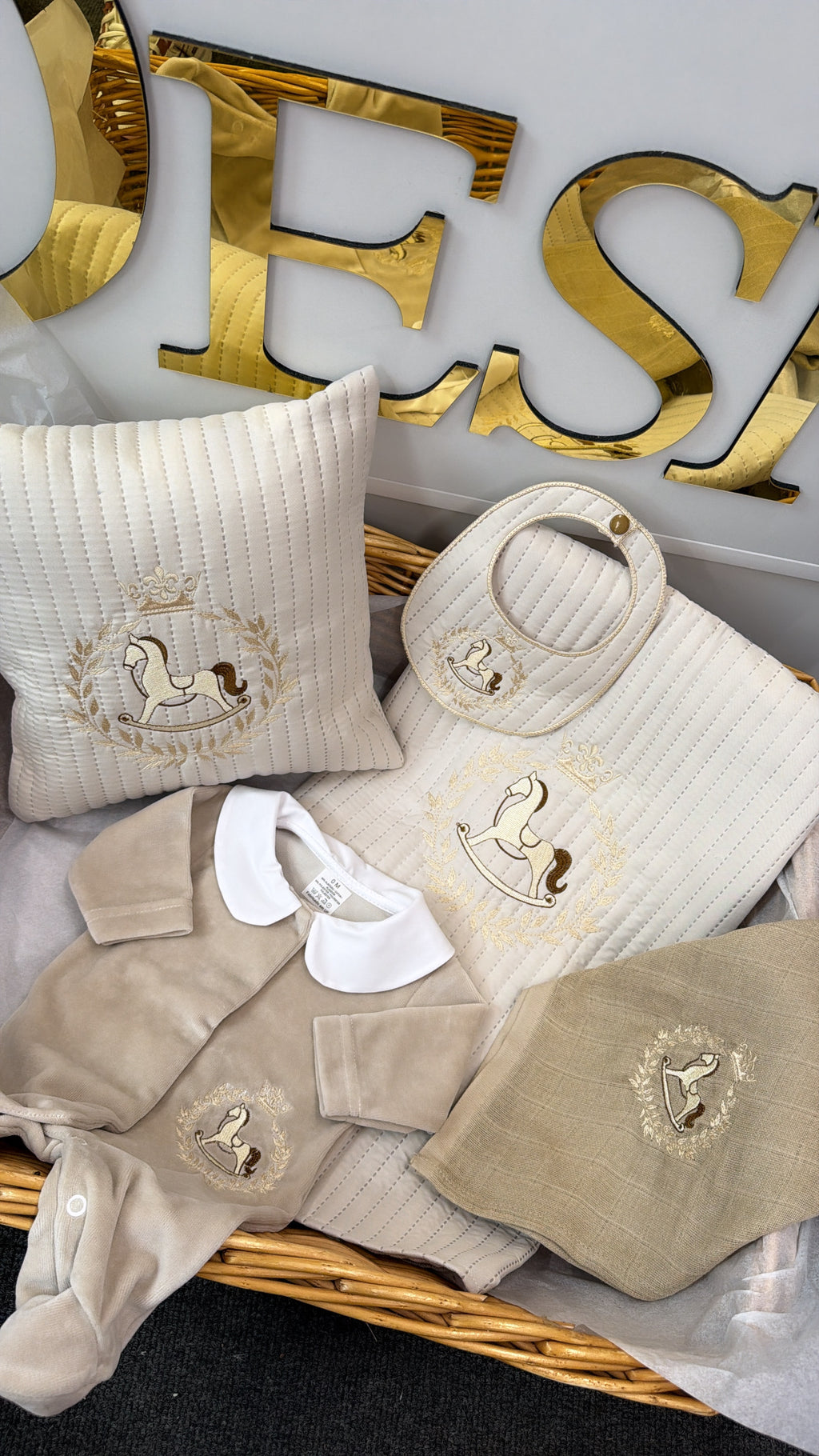 Beige rocking horse mini cushion