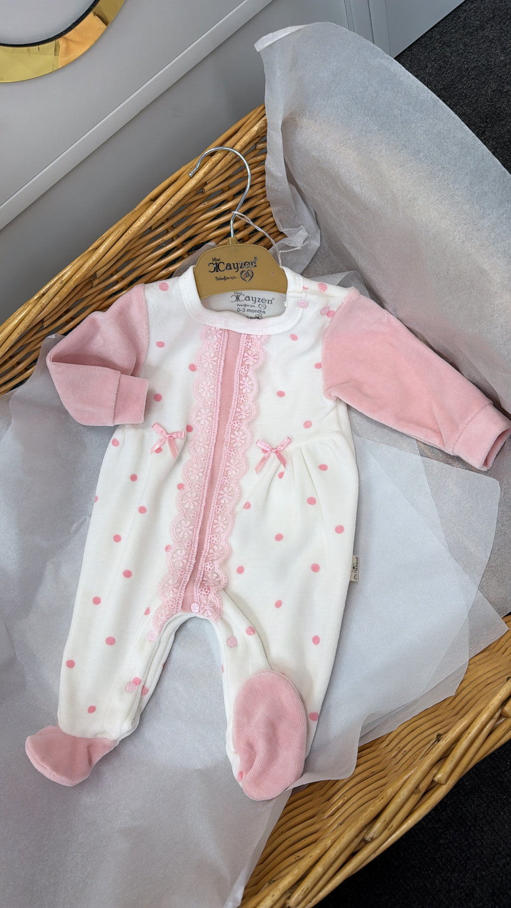Velour polka dot babygrow