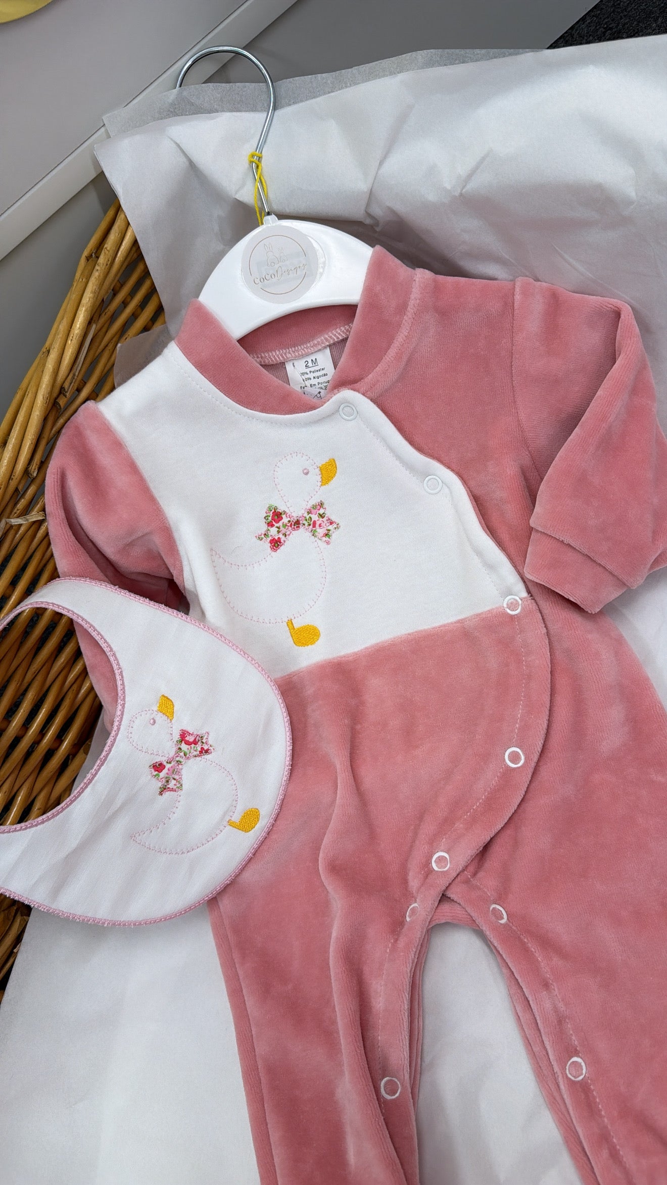 Rose pink duck babygrow&Bib