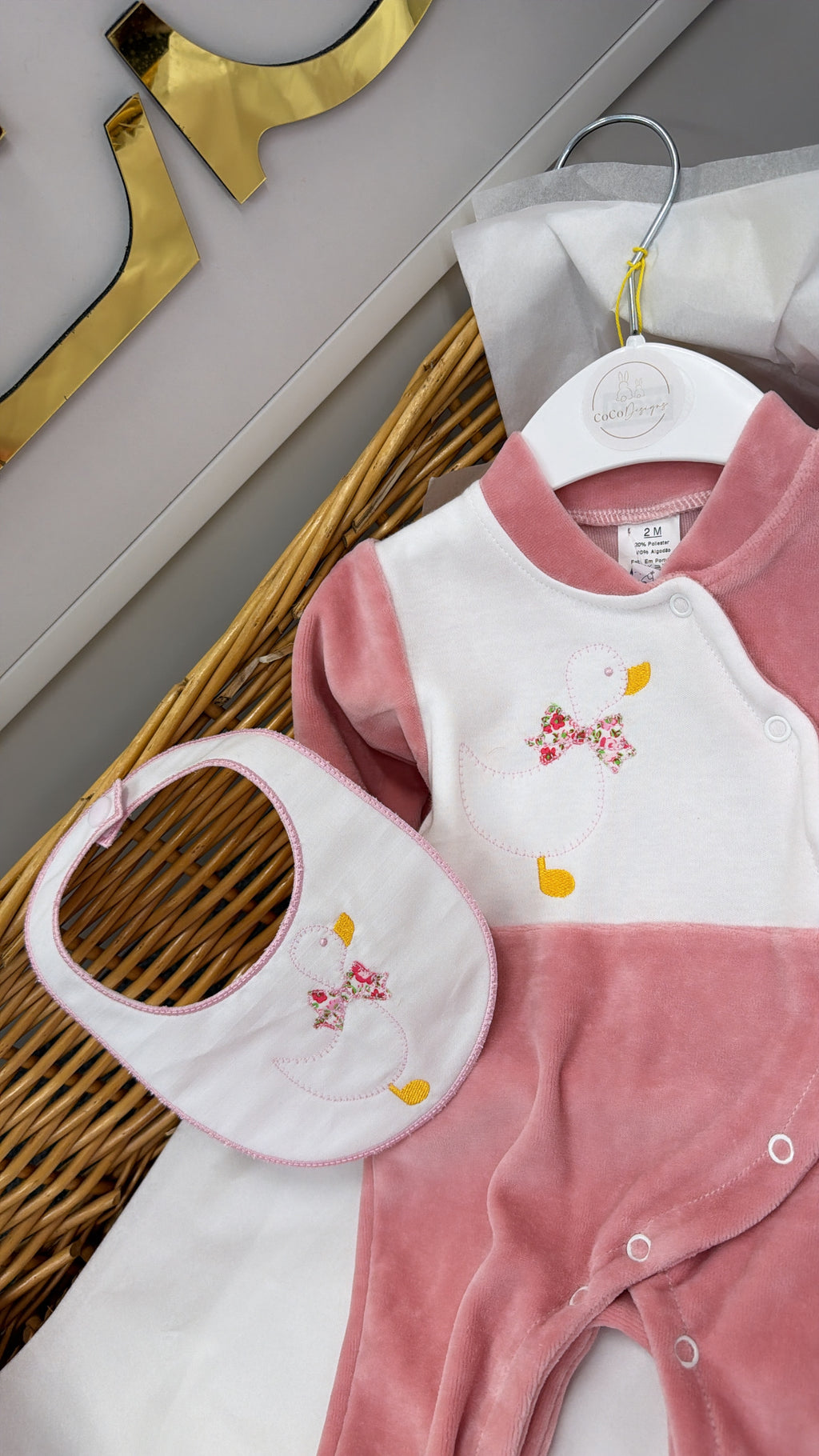 Rose pink duck babygrow&Bib