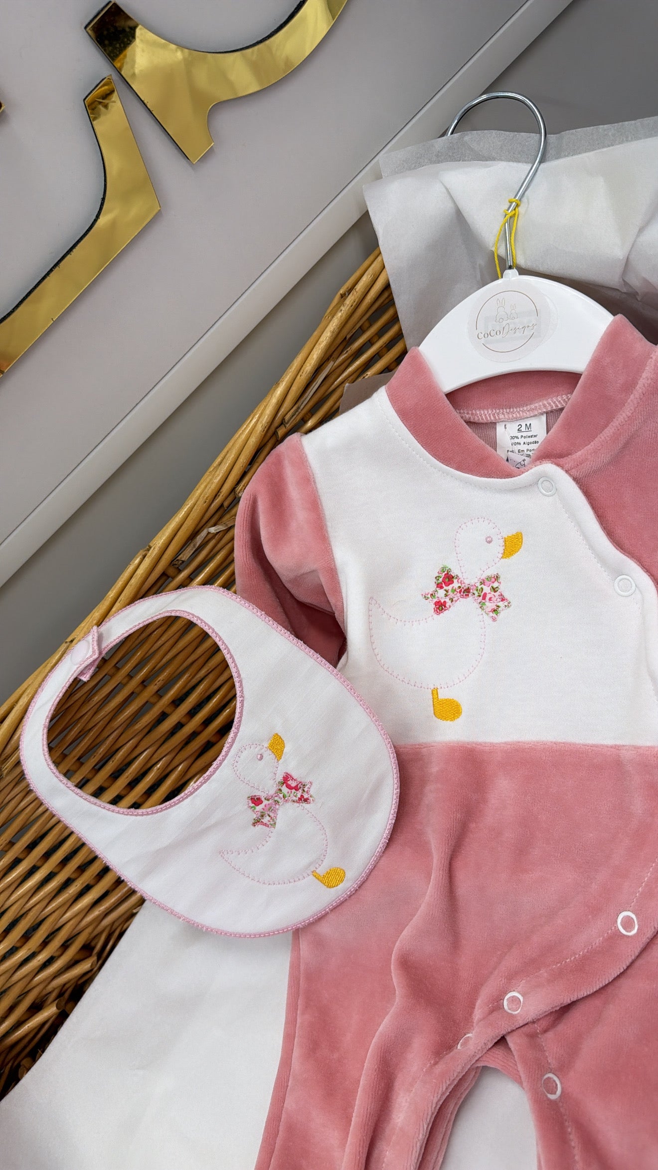 Rose pink duck babygrow&Bib