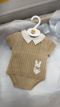 Beige knit bunny pants set