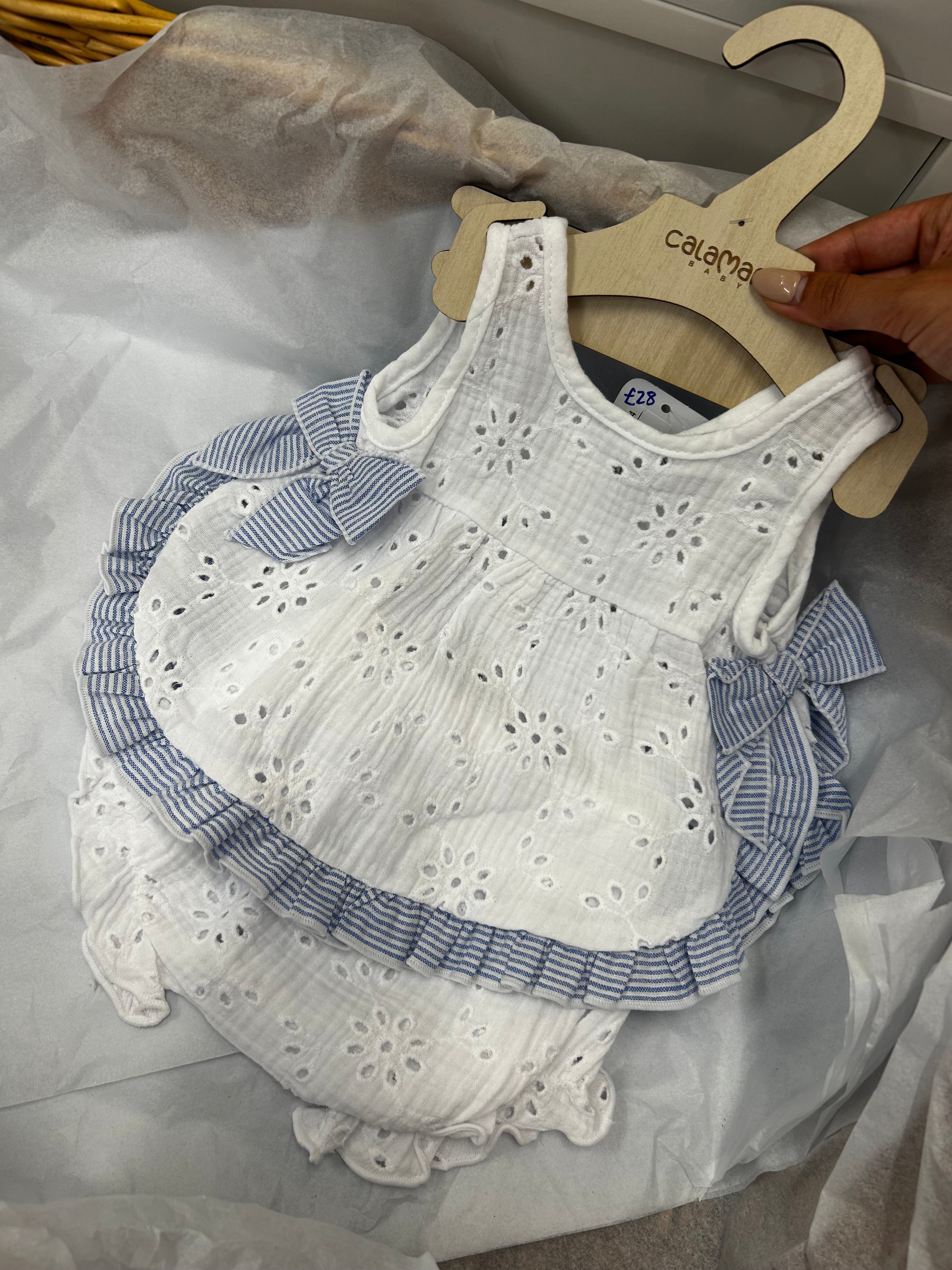 Blue & white bow pant set