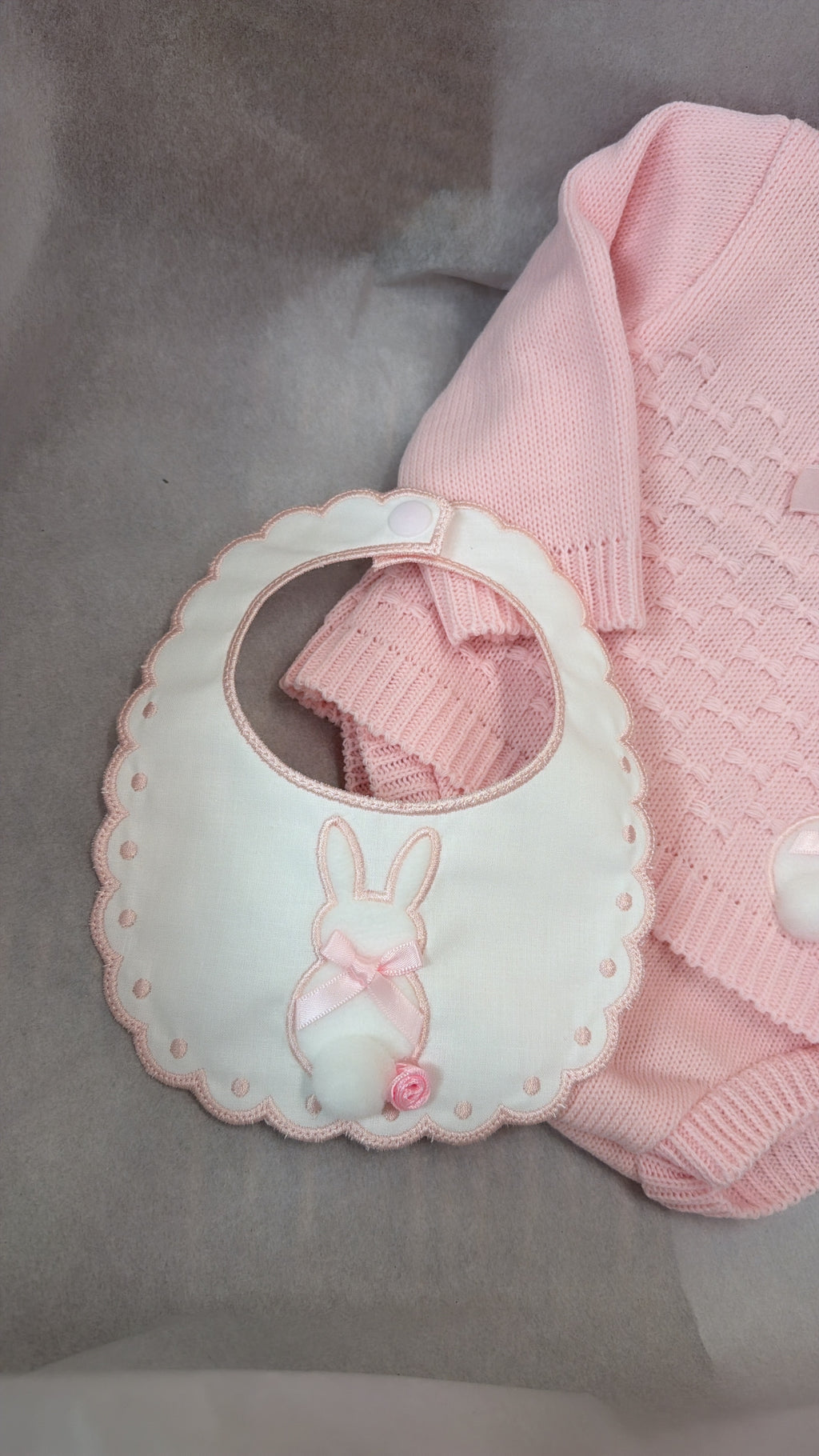 Pink bunny knit 2 piece and bib