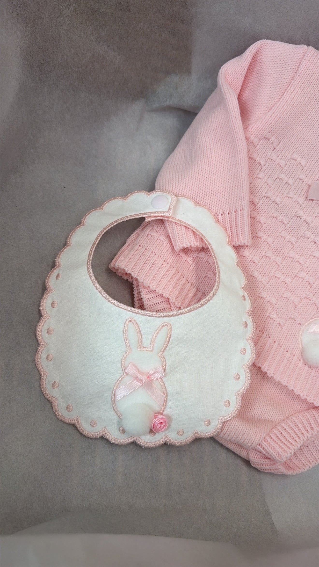 Pink bunny knit 2 piece and bib