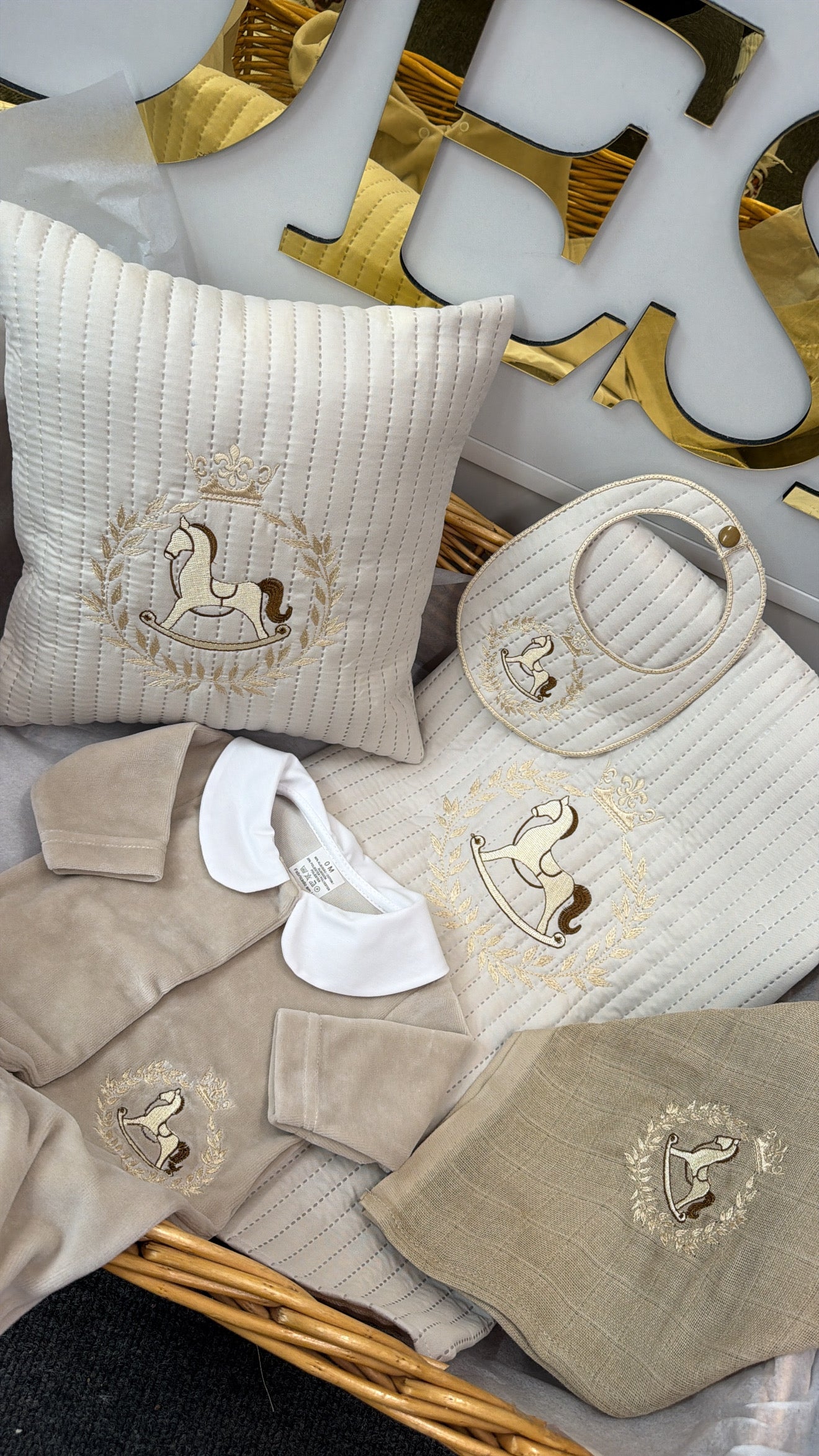 Beige rocking horse mini cushion