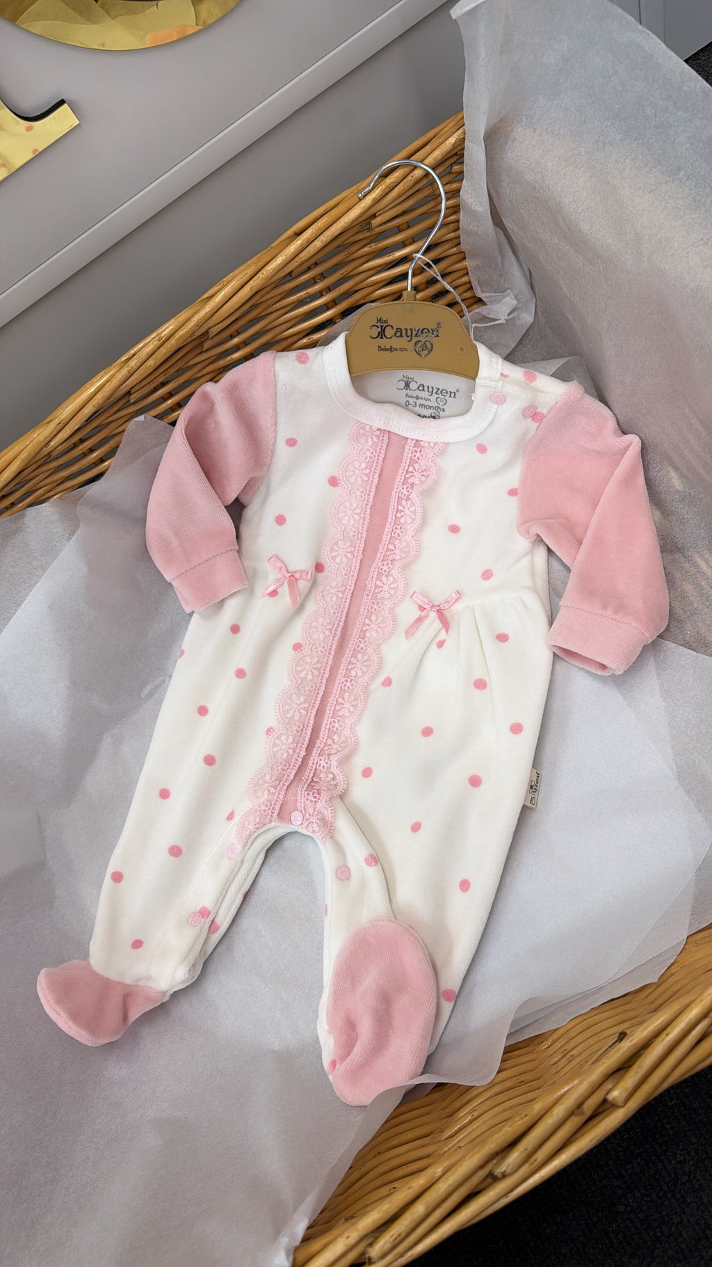 Velour polka dot babygrow