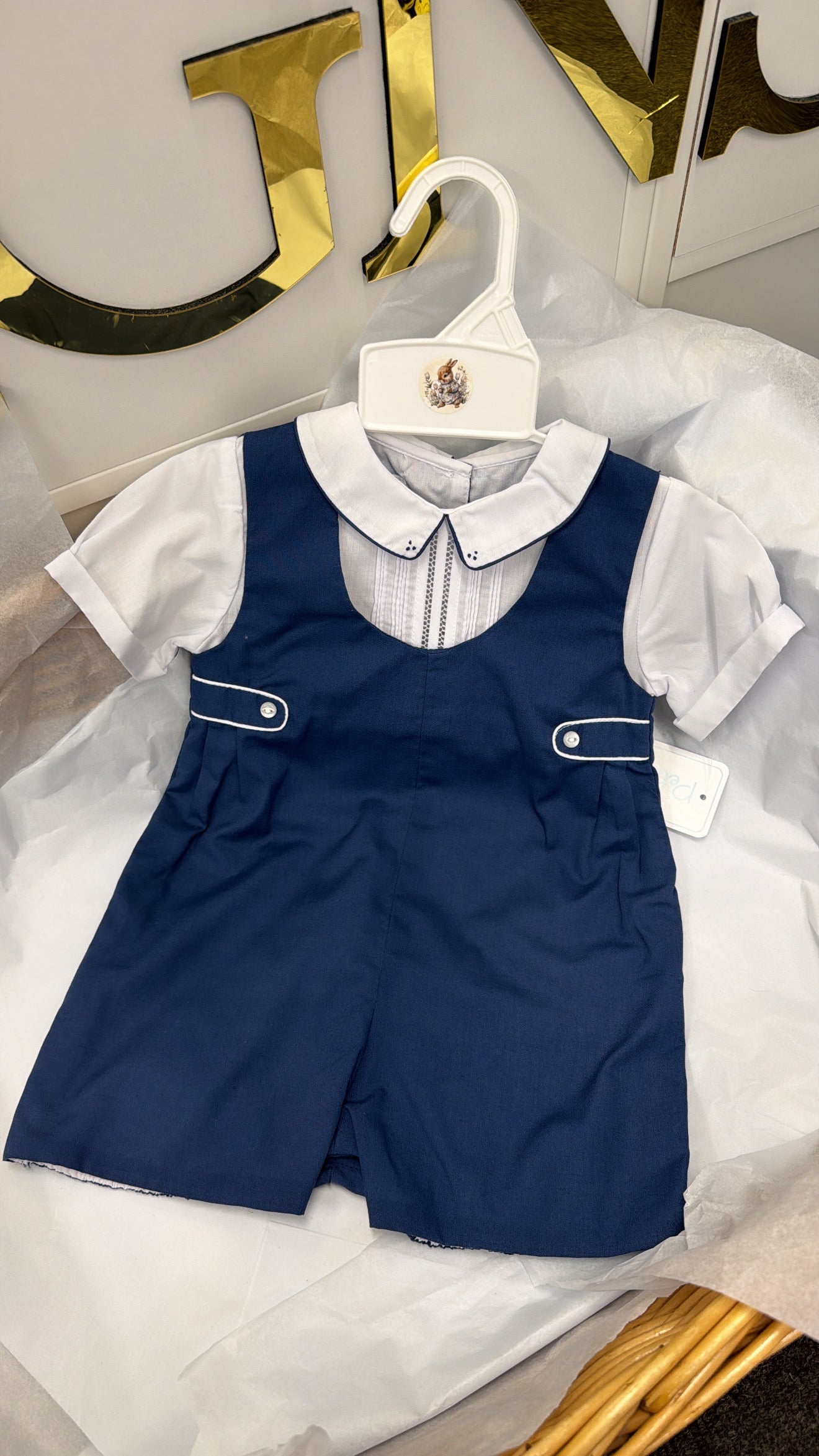 Navy romper and shirt set