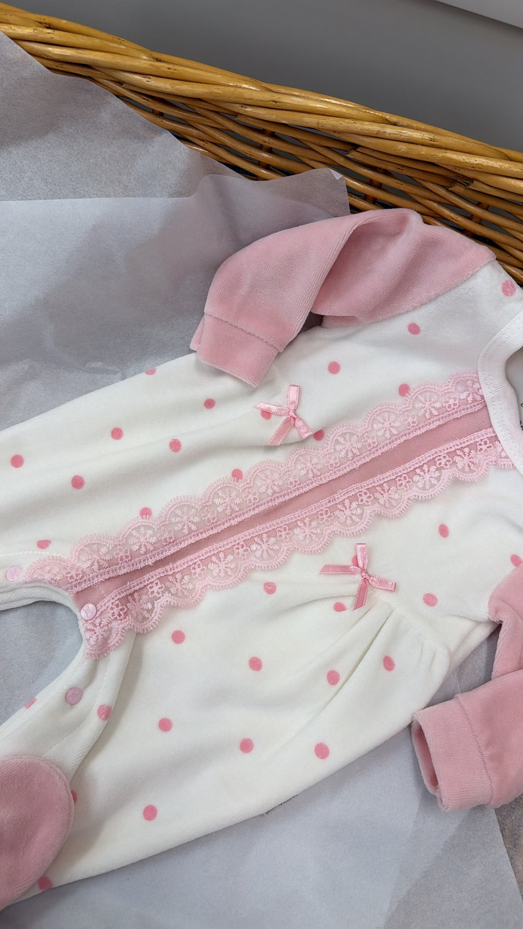 Velour polka dot babygrow