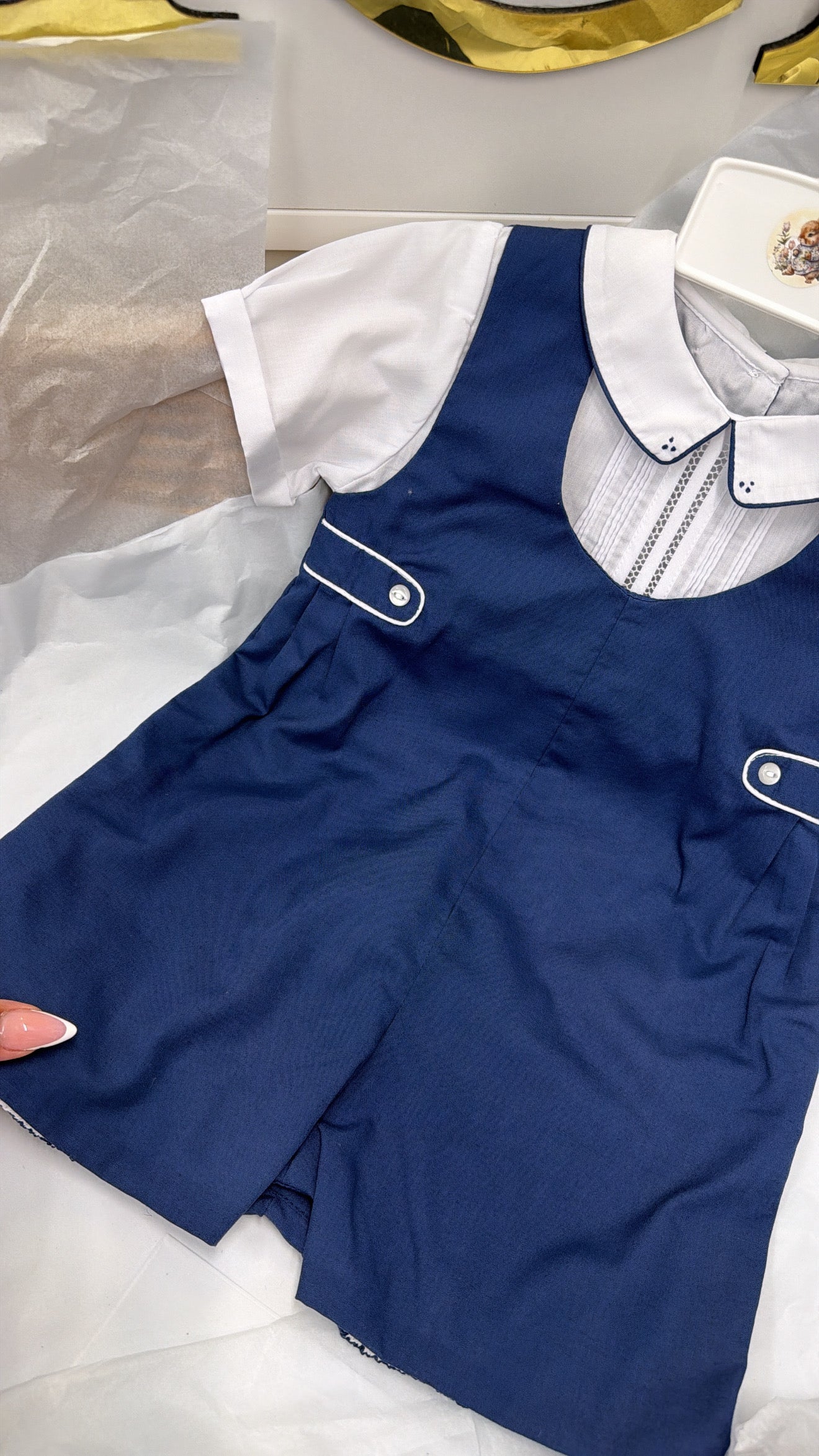 Navy romper and shirt set